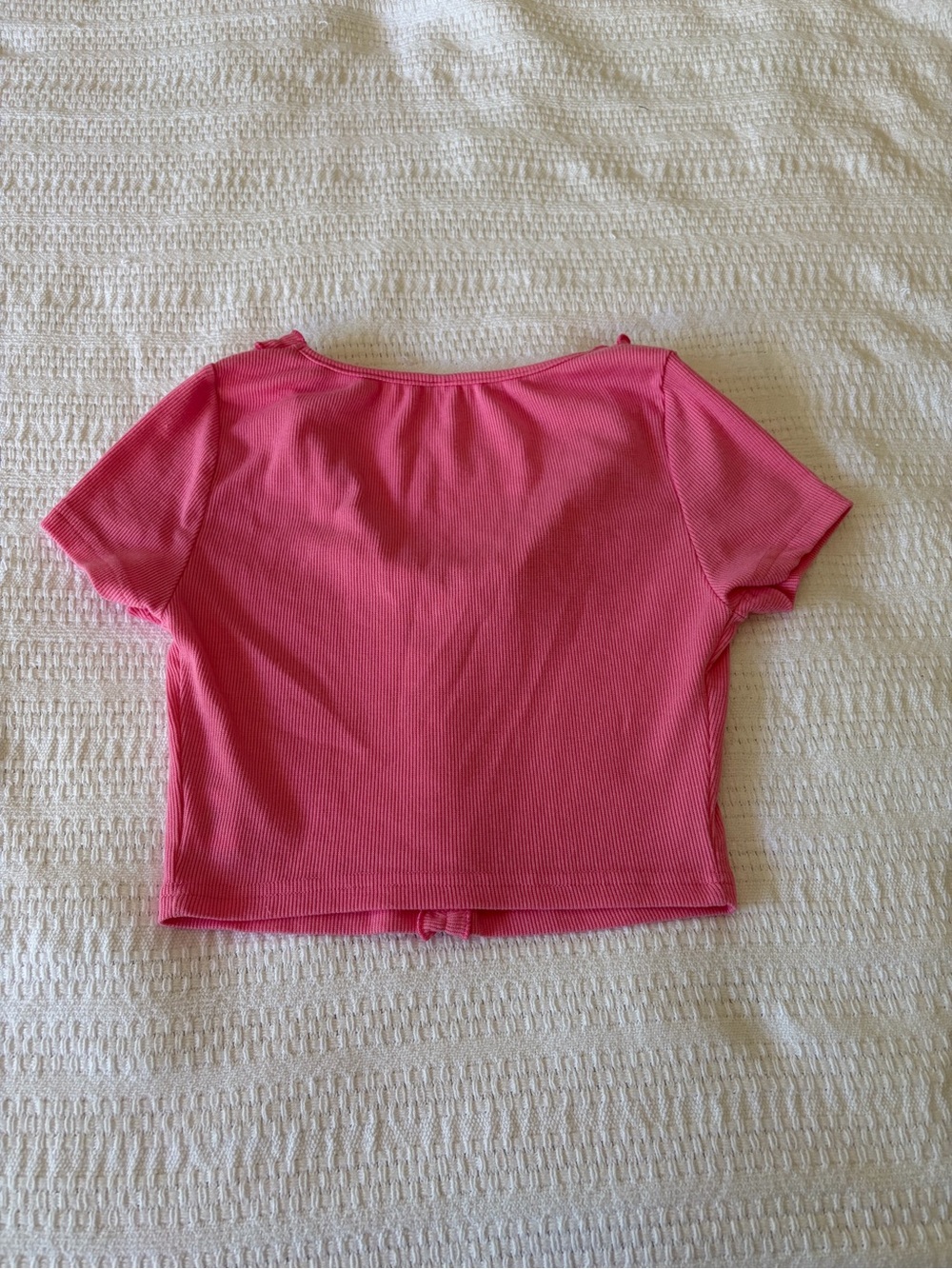 Pink Ruffle Trim Ribbed Crop Top - Picture 2 of 2